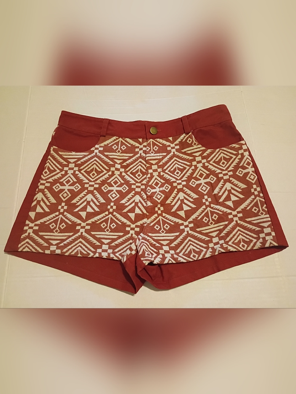 Umgee Rust and White Aztec High-Rise Women's Shorts Sz M